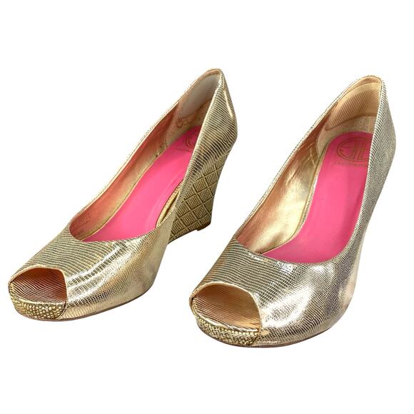 Lilly Pulitzer Women’s Resort Gold Open Toe Wedge Size US 9.5 - Picture 6 of 11